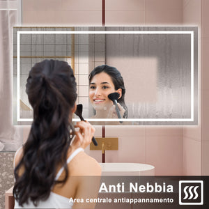 AICA Specchio da bagno  70 x 50 cm, dimmerabile, interruttore touch, Funzione Memoria, antiappannamento, 3 colori