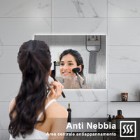 AICA Specchio da bagno 100 x 60 cm, antiappannamento, dimmerabile, interruttore touch, Funzione Memoria