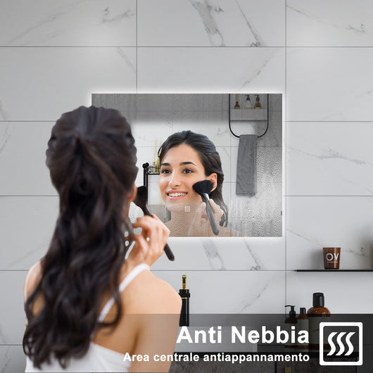 AICA Specchio da bagno 100 x 60 cm, antiappannamento, dimmerabile, interruttore touch, Funzione Memoria
