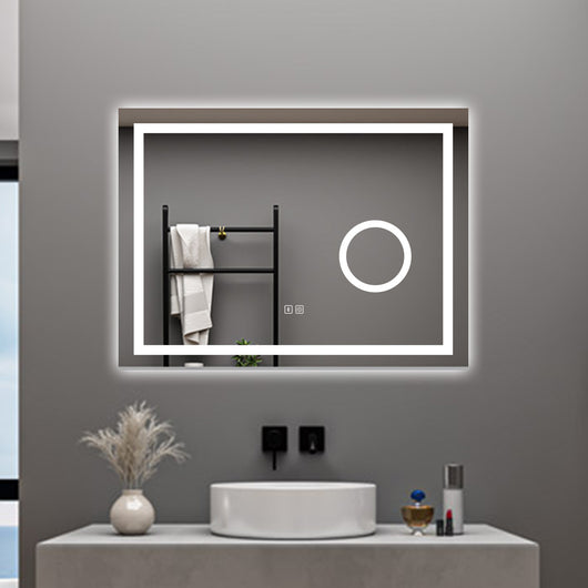 AICA Specchio da bagno  80 x 60 cm, dimmerabile, Blue tooth, Funzione Memoria, antiappannamento, 3 colori, Magnificatore