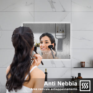 AICA Specchio da bagno 90 x 70 cm, dimmerabile, Funzione Memoria, antiappannamento, 3 colori
