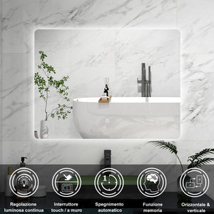 AICA Specchio da bagno 80 x 60 cm, Regorabile, interruttore touch, Funzione Memoria