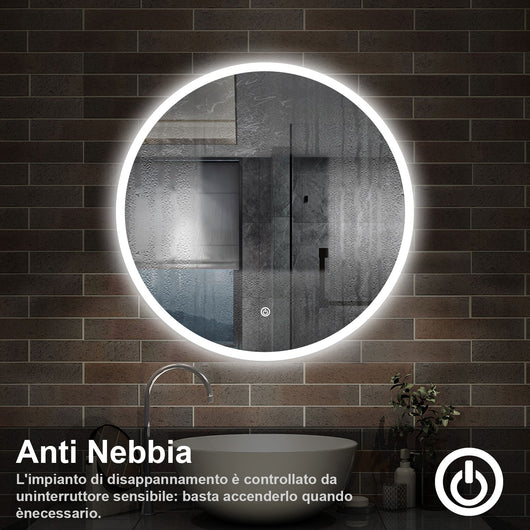 60 x 60 cm,AICA Specchio da Bagno LED con Luce, memoria, antiappannamento,CRI>90,autospegnimento,interruttore touch