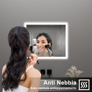AICA Specchio da bagno  90 x 70 cm, dimmerabile, Funzione Memoria, antiappannamento, 3 colori