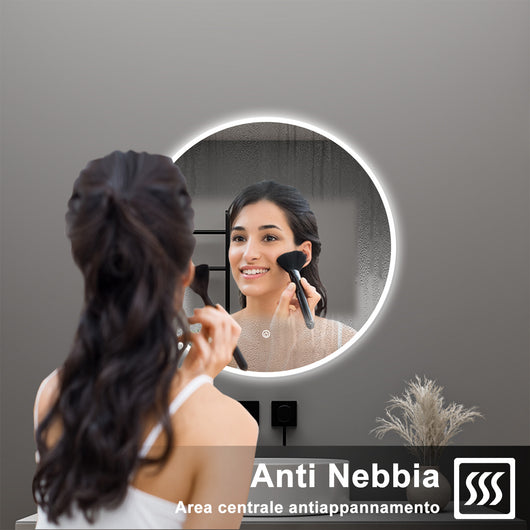 AICA Specchio da bagno 80 x 80 cm, antiappannamento, dimmerabile, interruttore touch, Funzione Memoria