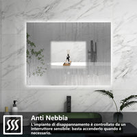AICA Specchio da bagno 80 x 60 cm, antiappannamento, Regorabile, interruttore touch, Funzione Memoria