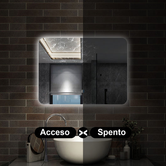 90 x 60 cm,AICA Specchio da Bagno LED con Luce,Regolabili,memoria,CRI>90,autospegnimento,interruttore touch