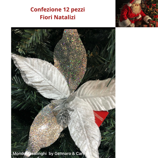 Set 12 fiori natalizi decorazioni per albero di natale addobbi vintage  confezione fiore  glitterato creazioni centrotavola creare