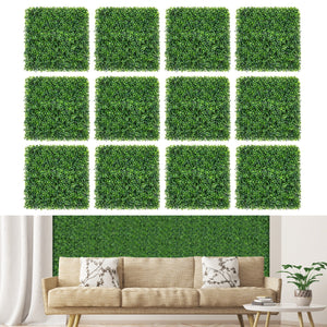 12 Pezzi pannelli di siepe artificiale 50x50cm, Pannelli da parete in erba per interni ed esterni per giardino-Piante artificiali