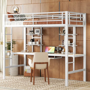 Letto a Soppalco con Scrivania e Libreria ¨C Xylo ¨C Metallo Bianco 90x200