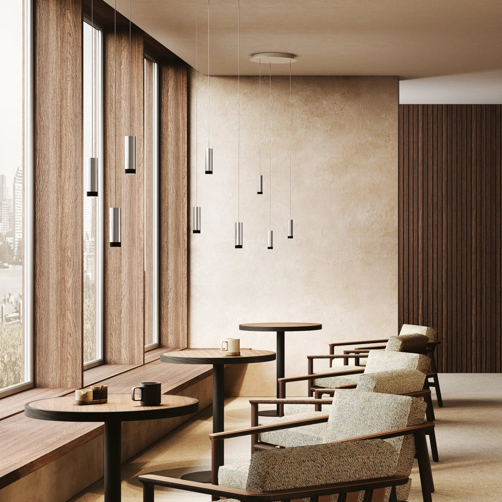 Tubotto Lampada a Sospensione LED Dimmerabile 8W 2700K in Alluminio Anodizzato Nero e Argento Design Moderno per Interni di Alta Qualità