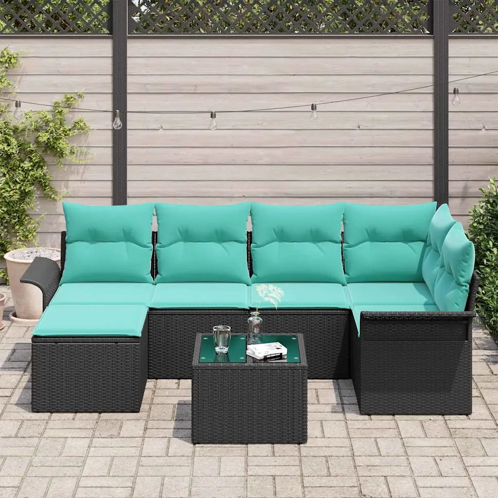 Set Divano da Giardino con archiviazione 7 pcs Nero polyrattan
