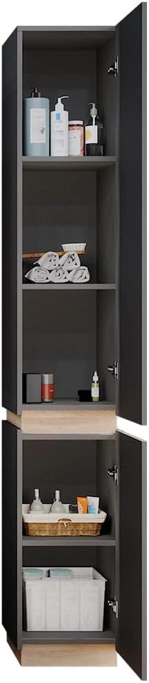 Armadio per il bagno Gloria, Antracite, 33 x 197.5 cm con 2 porte, con apertura per sifone e compatibile con la serie Gloria