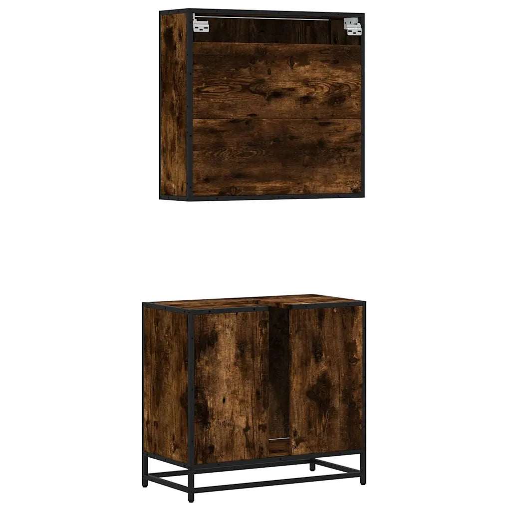 Set Mobili da Bagno 2 pz Rovere Fumo in Legno Multistrato