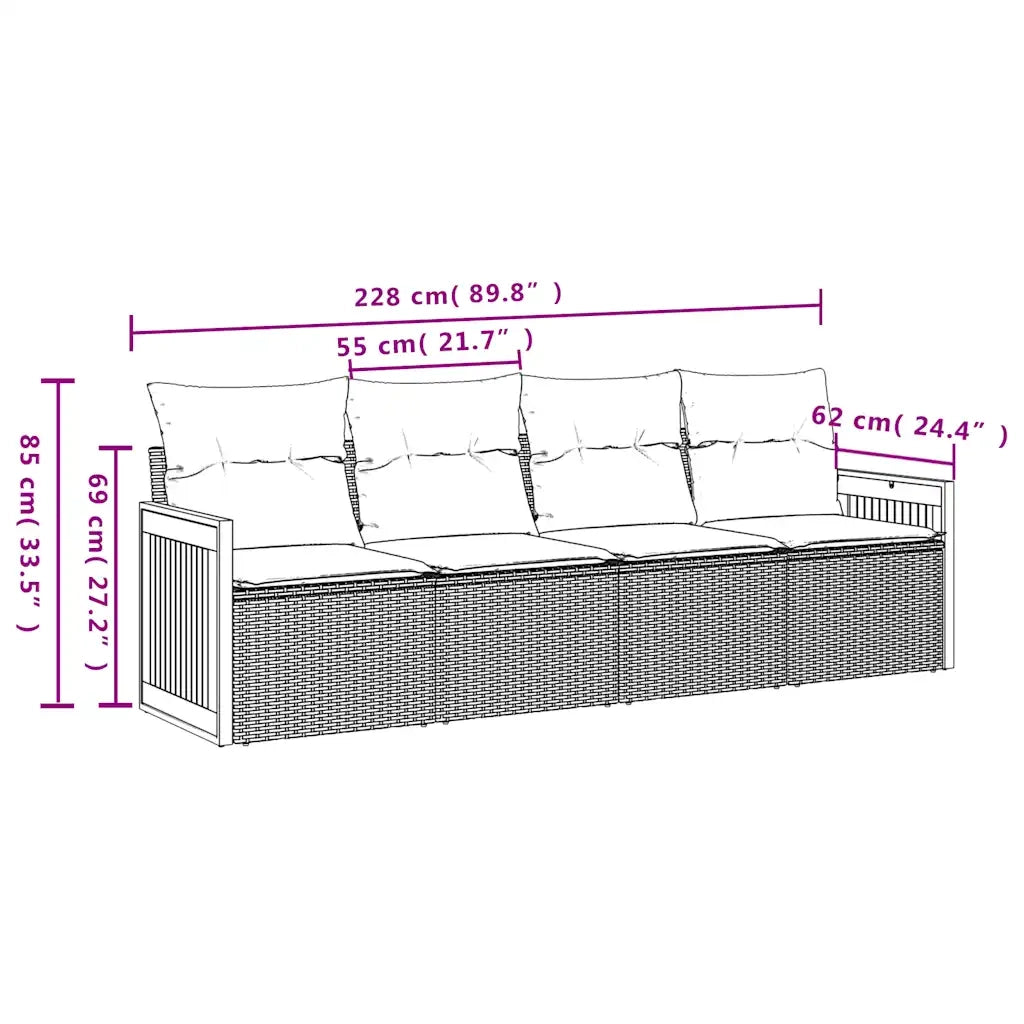 Set Divani da Giardino 4 pz con Cuscini Grigio in Polyrattan 3227454
