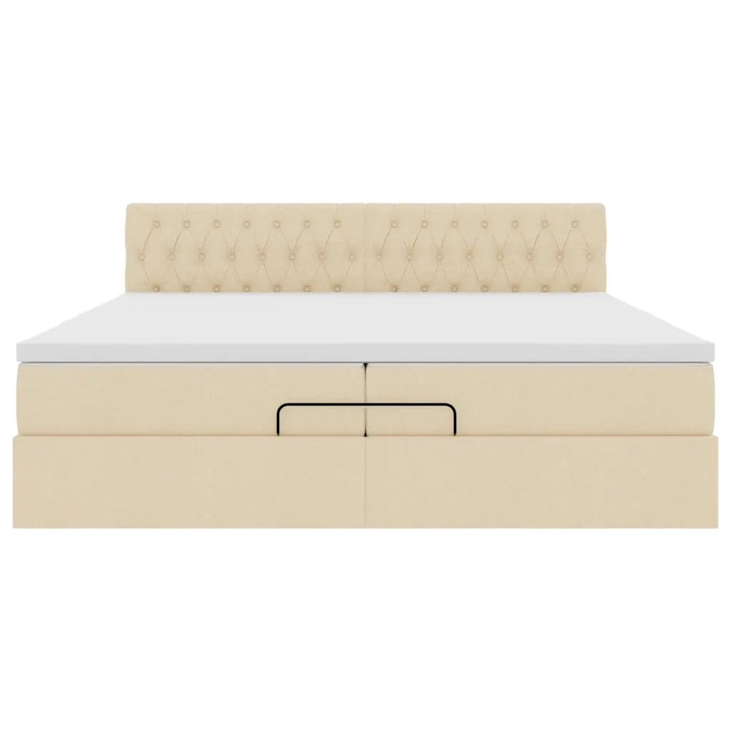 Struttura Letto Pouf con Materasso Crema 200x200cm in Tessuto