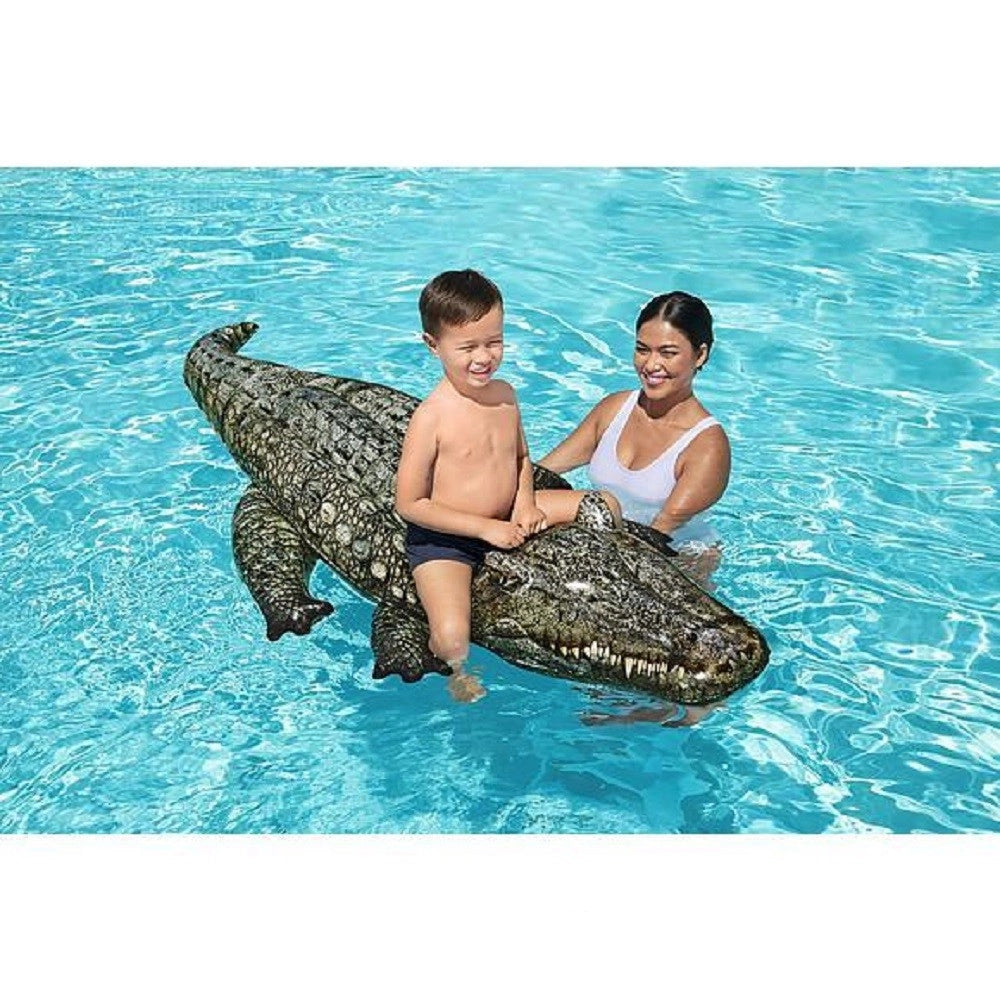Trade Shop - Cavalcabile Coccodrillo 193x94 Cm Galleggiante Gonfiabile Piscina Maniglia 41478 -