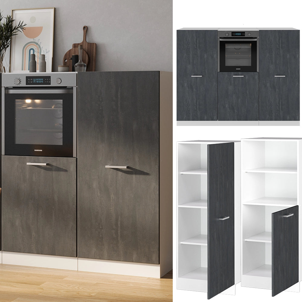 Vicco Cucine componibili piccole Nero cemento/bianco 180 cm Senza piano di lavoro