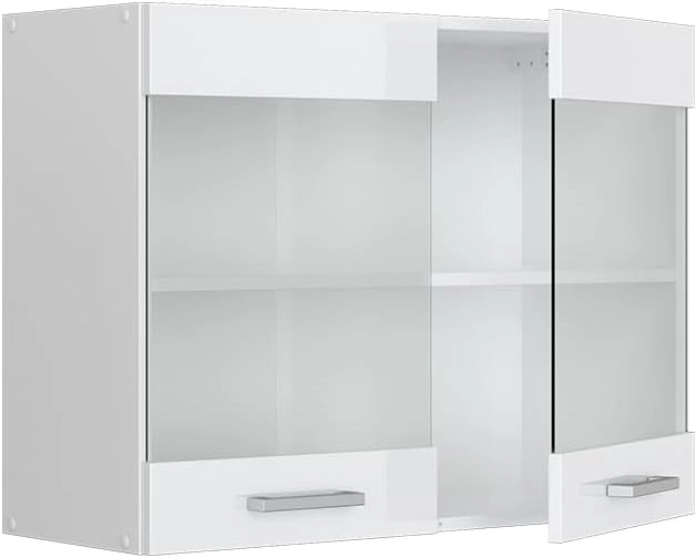 Mobile da cucina in vetro R-Line, Bianco lucido, 80 cm, per la libera combinazione all'interno di sistemi cucina modulari