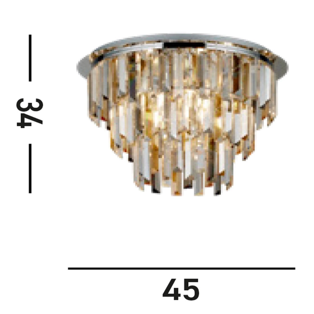 Plafoniera Classica Clarissa Acciaio Cromo Vetro Ambra 5 Luci E14