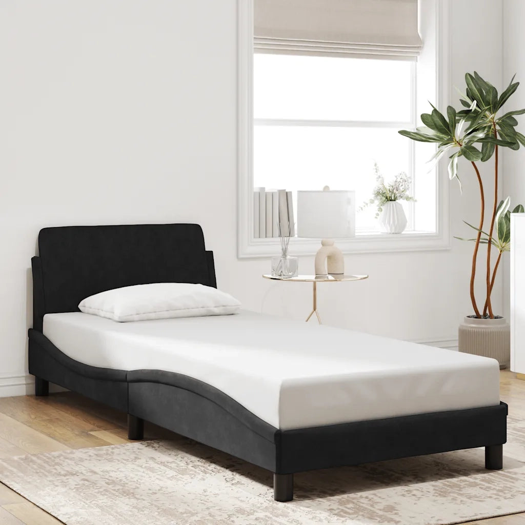 Giroletto con Testiera-Struttura Letto con testiera Dover Nero 90x200 cm Velluto