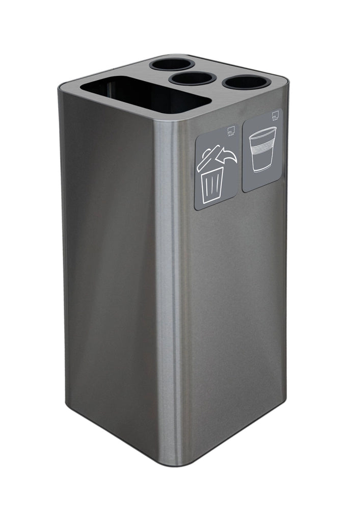 Pattumiera a Bidone da 100 L 38,3x38,3x82,5 cm 3 Scomparti Tubolari e 1 Scomparto Gettacarta in Acciaio Inox Satinato