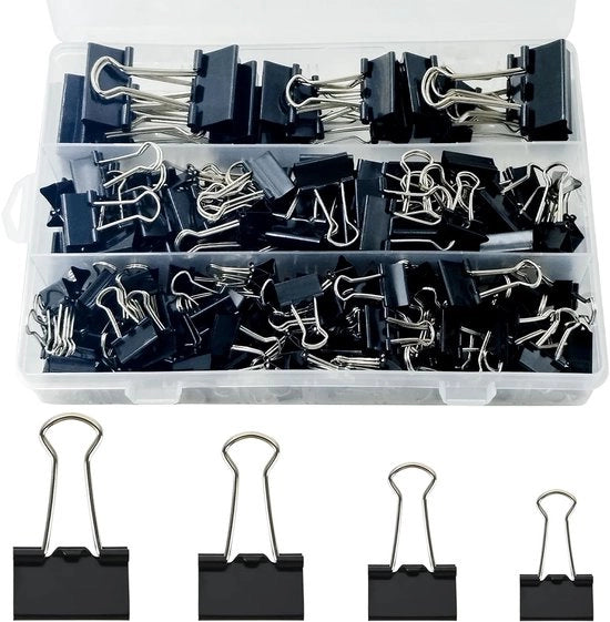 Set di chiusure a pieghe 170 pezzi, 15 mm/19 mm/25 mm/32 mm, chiusure a binder in metallo nero, chiusure per documenti, chiusure multifunzionali, chiusure per cartacee, chiusure per ufficio, chiusure per scuola, attrezzature per ufficio