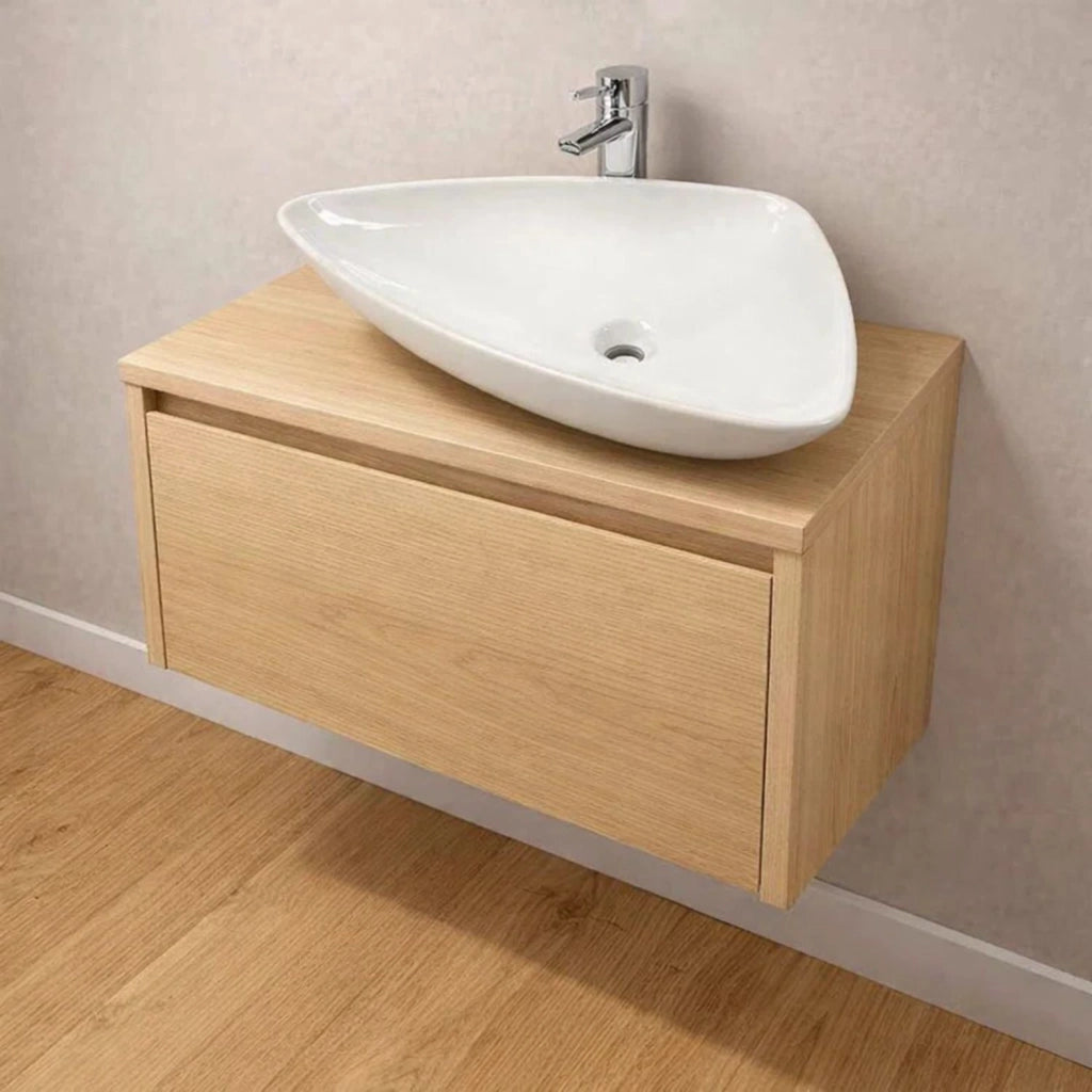 Lavabo da appoggio ceramica bianco triangolare arredo bagno 68x47,5x12,5 cm