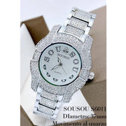 Trade Shop - Orologio Polso Sousou S6011 Quarzo Acciaio Moda Brillantini Silver Fondo Silver -