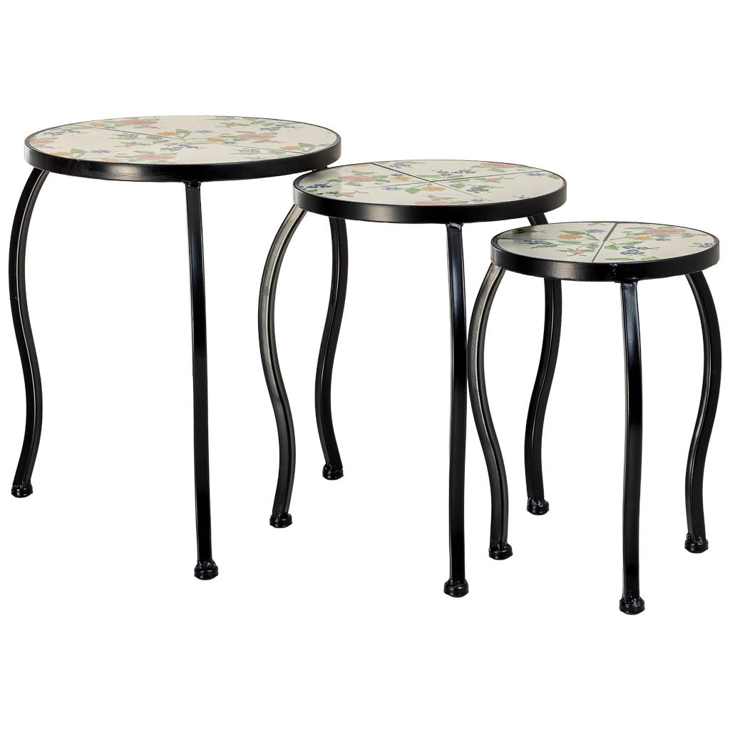 Set di 3 supporti in mosaico Beige e ferro battuto: 33x33x37h, 28x28x3