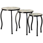 Set di 3 supporti in mosaico Beige e ferro battuto: 33x33x37h, 28x28x3