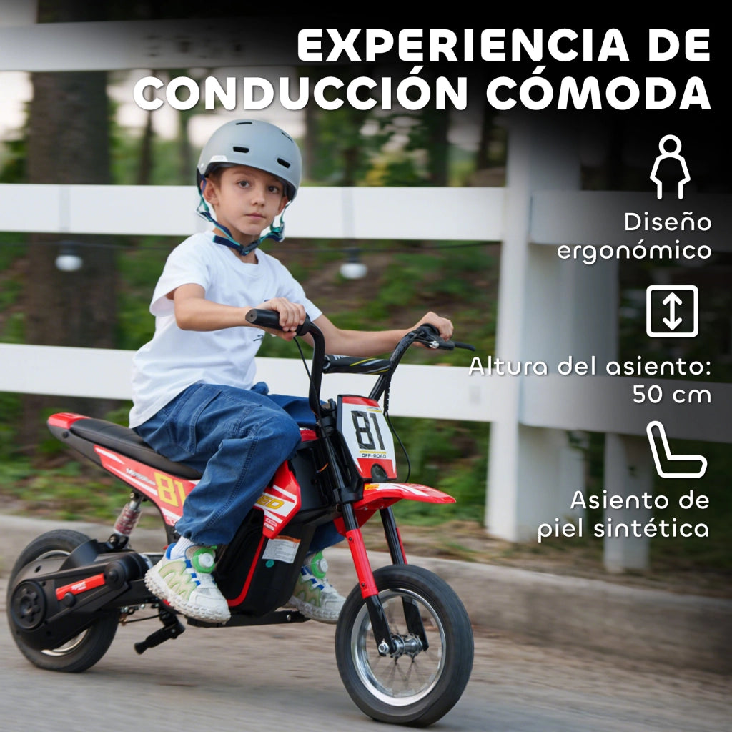 Moto Elettrica per Bambini 24V 250W ¨C Minimal ¨C Rosso 12'' per 8-12 Anni