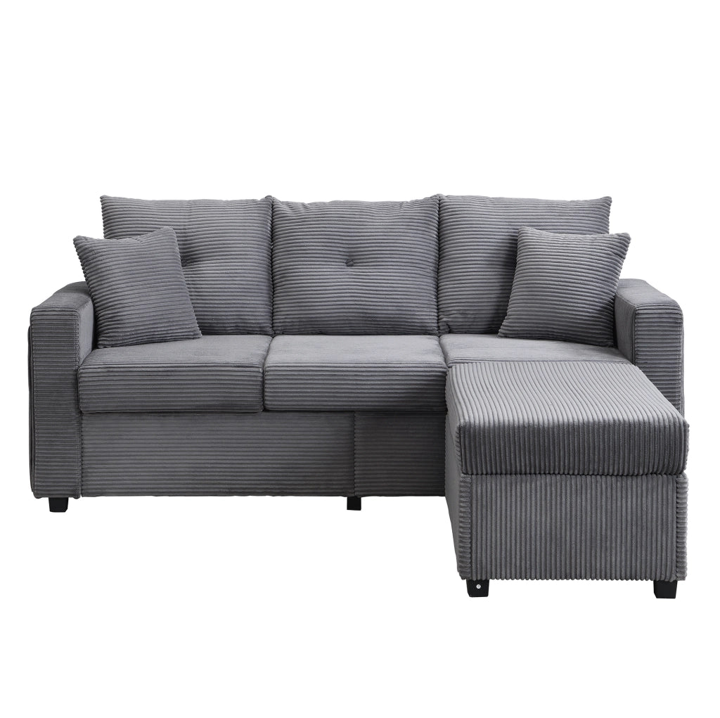 Divano modulare ULEVR a L 3 posti con pouf removibile, LED controllati da app e 5 cuscini, grigio antico
