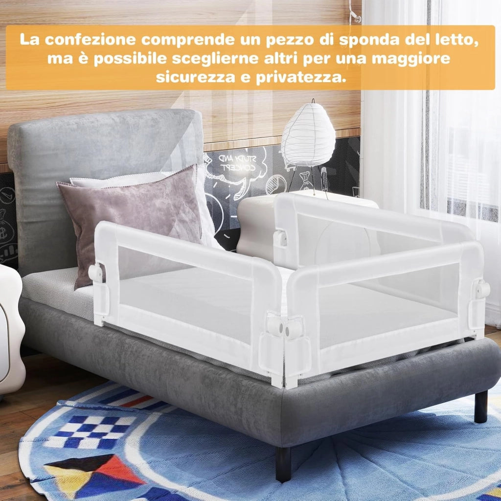 Sponda Letto per Bambini 105/120/150 cm, Barriera di Sicurezza per Neonati, Barriera Letto Pieghevole e Portatile, con Cinghia di Sicurezza (Bianco, 105 x 38 x 43 cm)