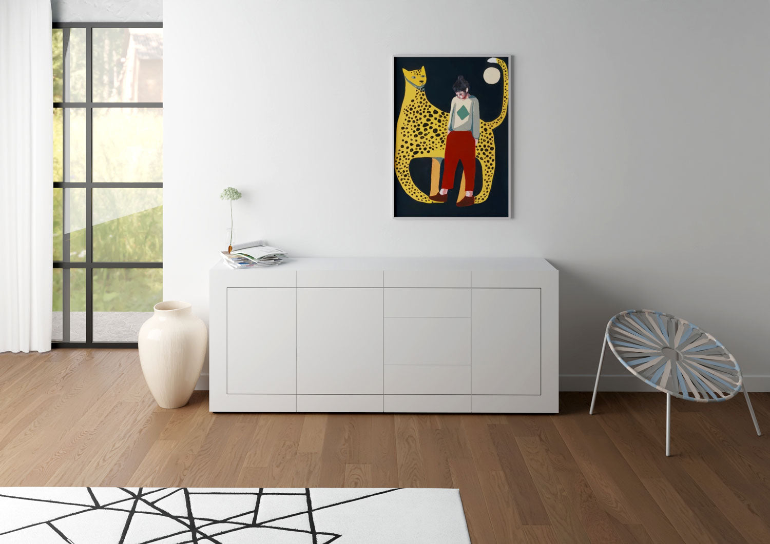 Madia 3 Ante e 3 Cassetti 200x40x83,5 cm Elios Bianco Lucido