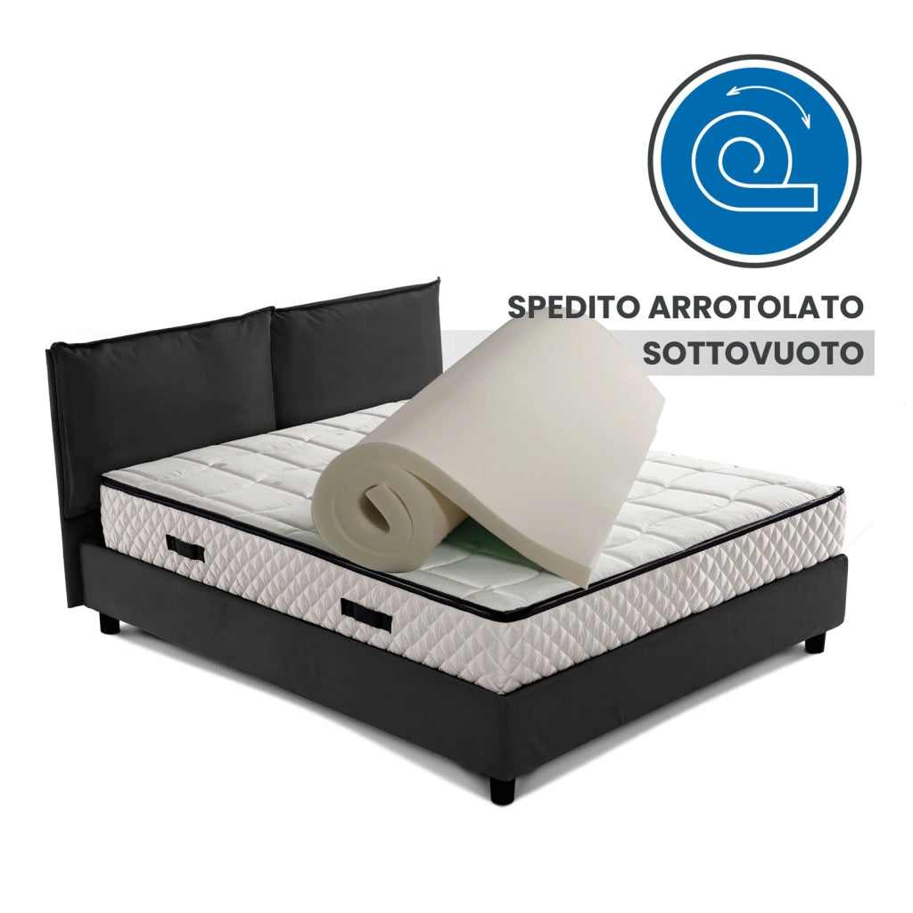 Topper materasso, sovra materasso MOLTO RIGIDO, correttore ortopedico materasso CAUCCIU FOAM H6 cm, tessuto anallergico sfoderabile, 4 lati in ARGENTO - ORTOPEDIC piazza e mezza 120x200