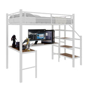 LETTO a soppalco con scrivania a L 197x98x175,5 cm in ferro bianco