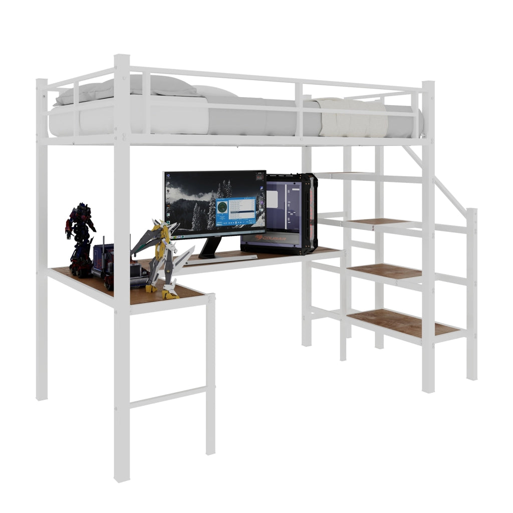 LETTO a soppalco con scrivania a L 197x98x175,5 cm in ferro bianco