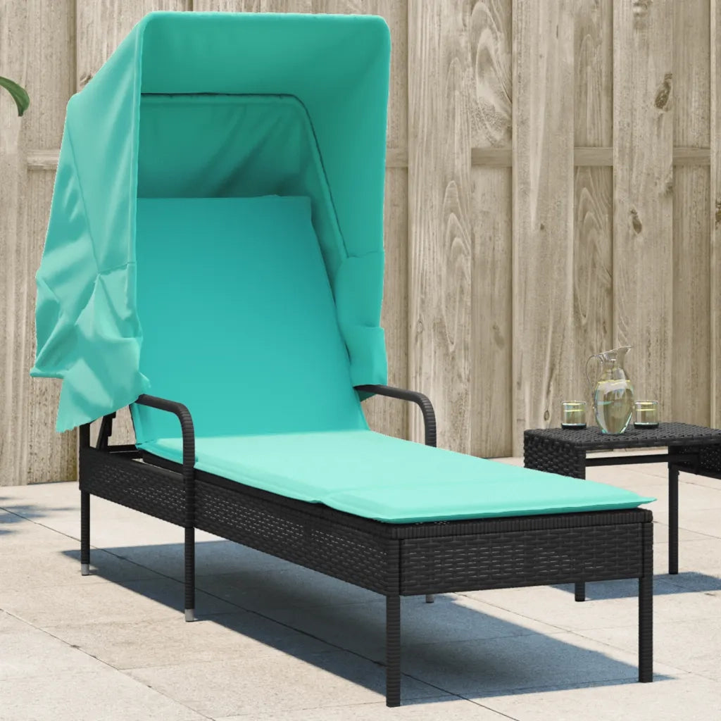 Lettino prendisole con baldacchino in Polyrattan Nero 368196