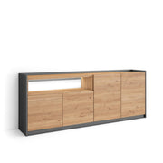 Credenza, Mobile, Cucina, 207x80x37 cm, 4 Porte, LED, Rovere e nero