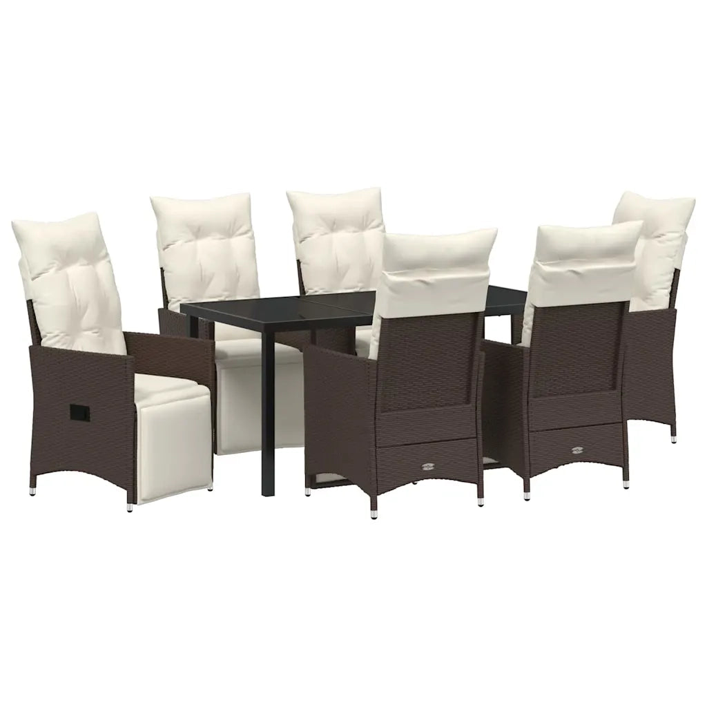 Set da Pranzo per Giardino con cuscino 7 pcs Marrone polyrattan