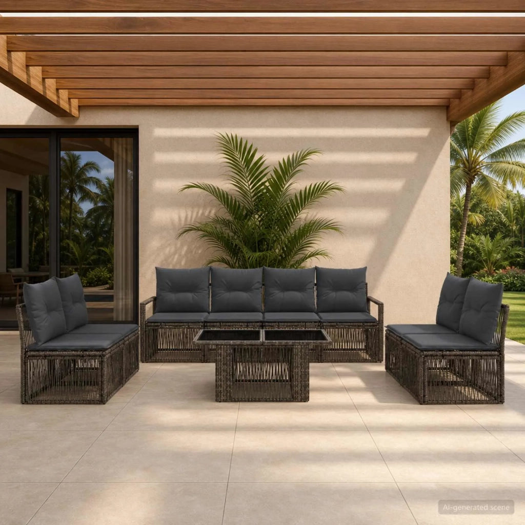 Set Divano da Giardino 9 pz Grigio e Grigio Scuro polyrattan 3437084
