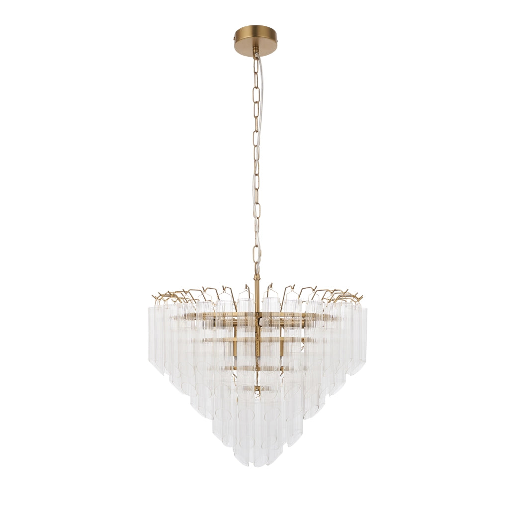 Lampadario Toulouse ottone satinato vetro 12xG9 Endon