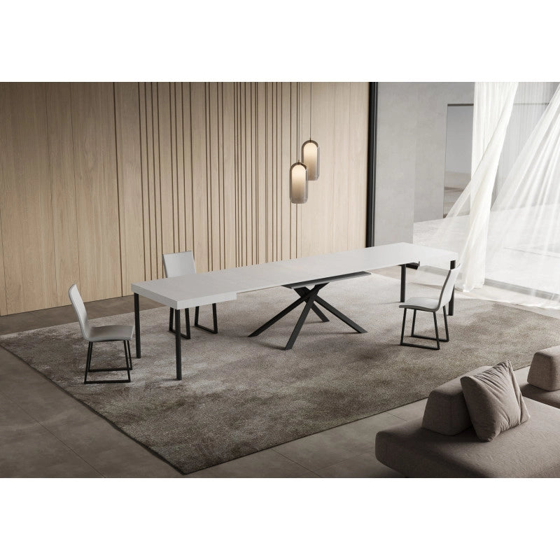 Tavolo allungabile 120/380x90 cm Niket telaio Antracite - Bianco Frassino