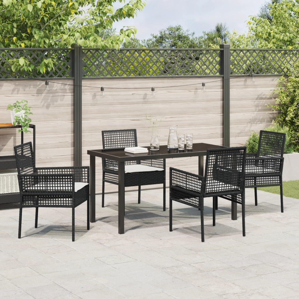 Set da Pranzo da Giardino 5 Pezzi con Cuscini Polirattan Nero