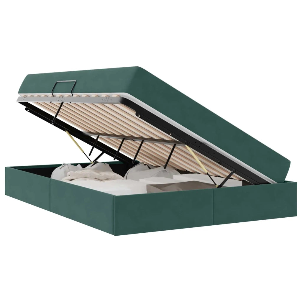 Letto con contenitore e materasso Verde Scuro 140 x 200 cm