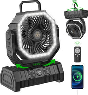Ventilatore da campeggio portatile 20000mAh alimentato da batterie, ventilatore da tenda con luce LED