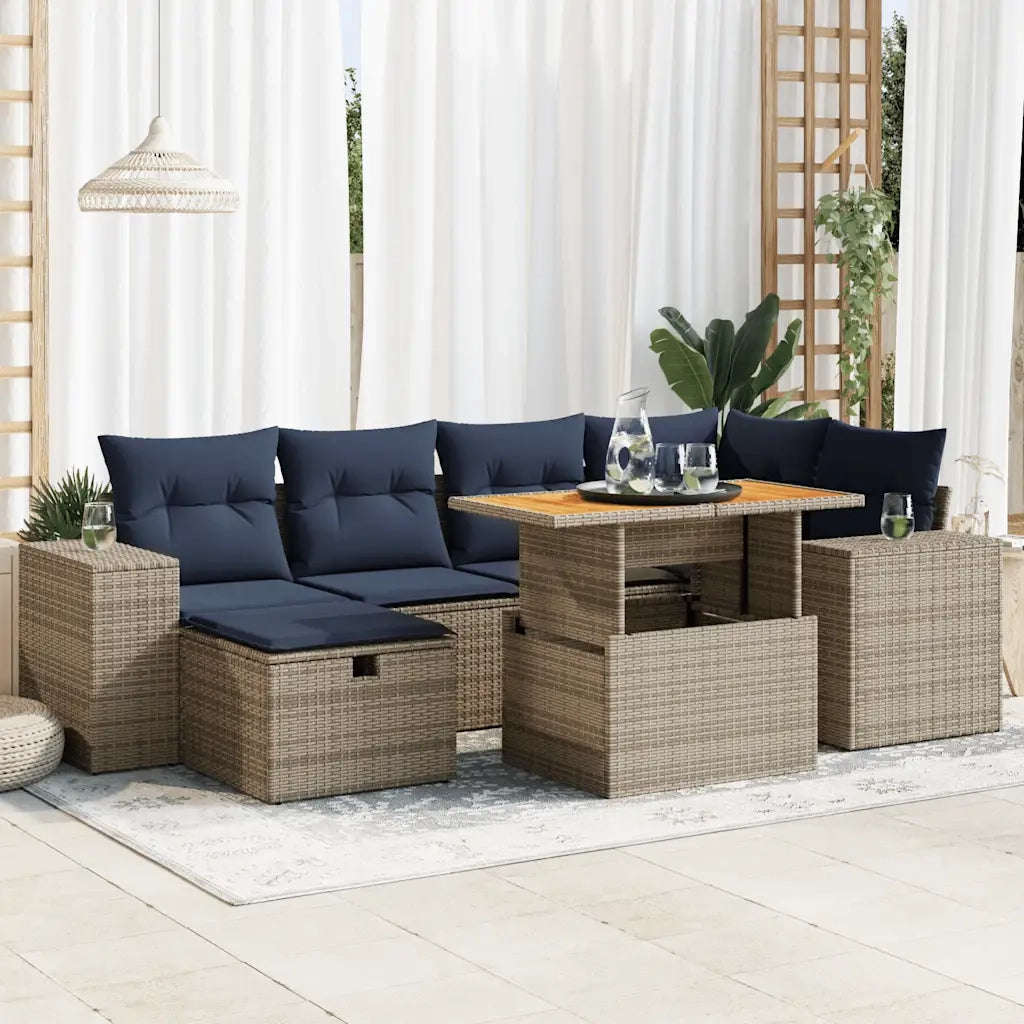 Set Divani Giardino 7 pz con Cuscini Marrone Polyrattan Acacia 3328090