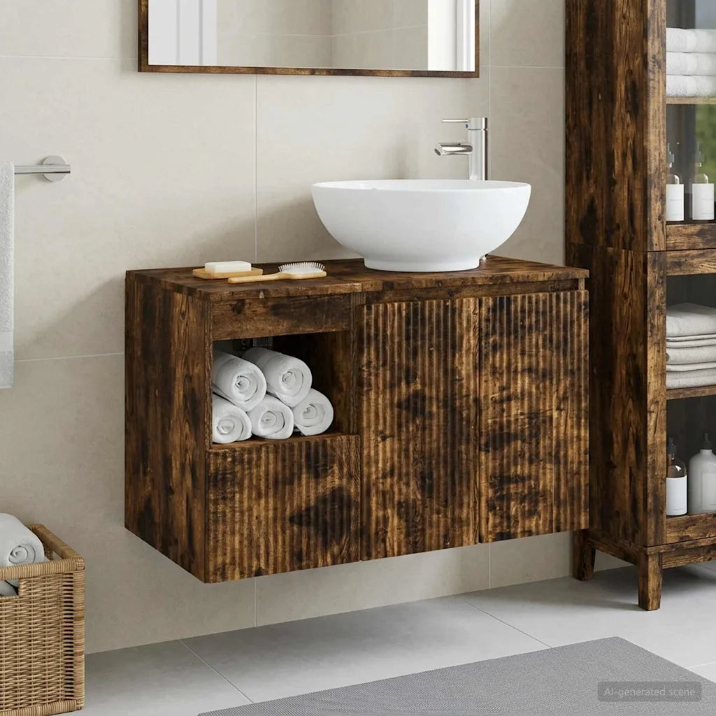 Set di mobili per il bagno 2 pz Rovere Fumo 3404089