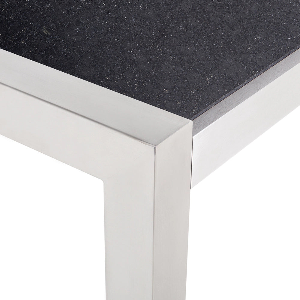 Tavolo da pranzo da giardino Piano in granito Nero e argento Gambe in acciaio inossidabile esterne 8 posti 220 x 100 x 74 cm